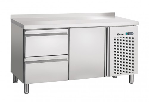 Refrigerated counter ventilated, 1 door, 2 drawers, splashback